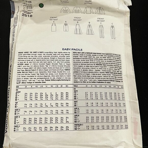 Vogue Career Wardrobe Sewing Pattern Jacket Top Skirt Pants 2518 12-14-16 - Picture 2 of 3